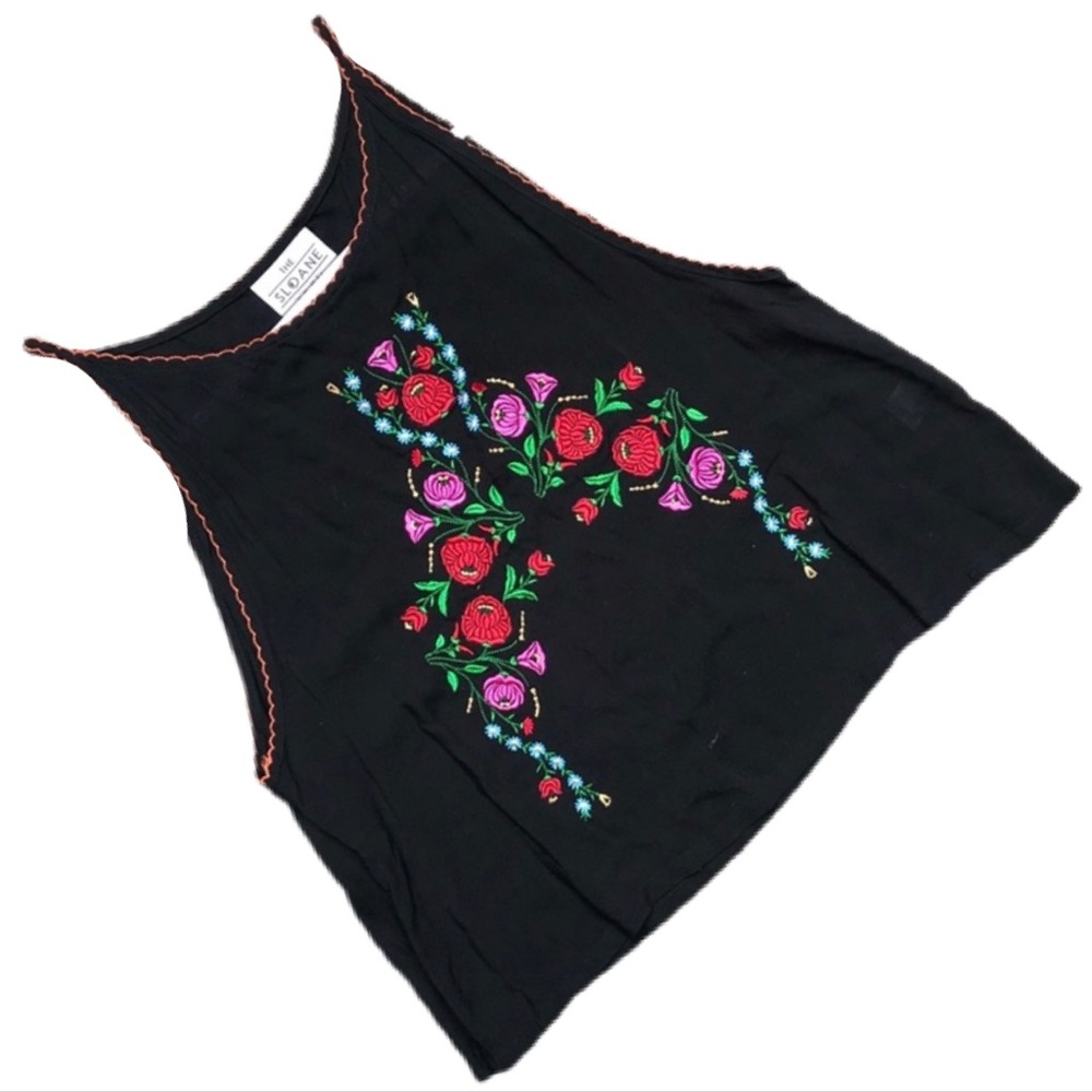 THE SLOAN SOCIETY Floral Print Embroidered Racer Back Relaxed Fit Tank Top